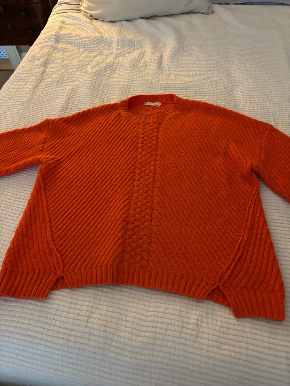 Vibrant Orange Cable-Front Crewneck Sweater - Women